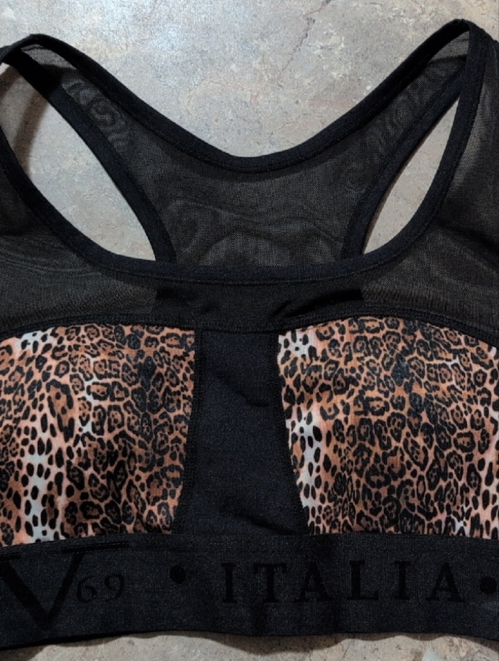 Versace Italia Leopard Mesh Racerback Sports Bralette - Black & Brown